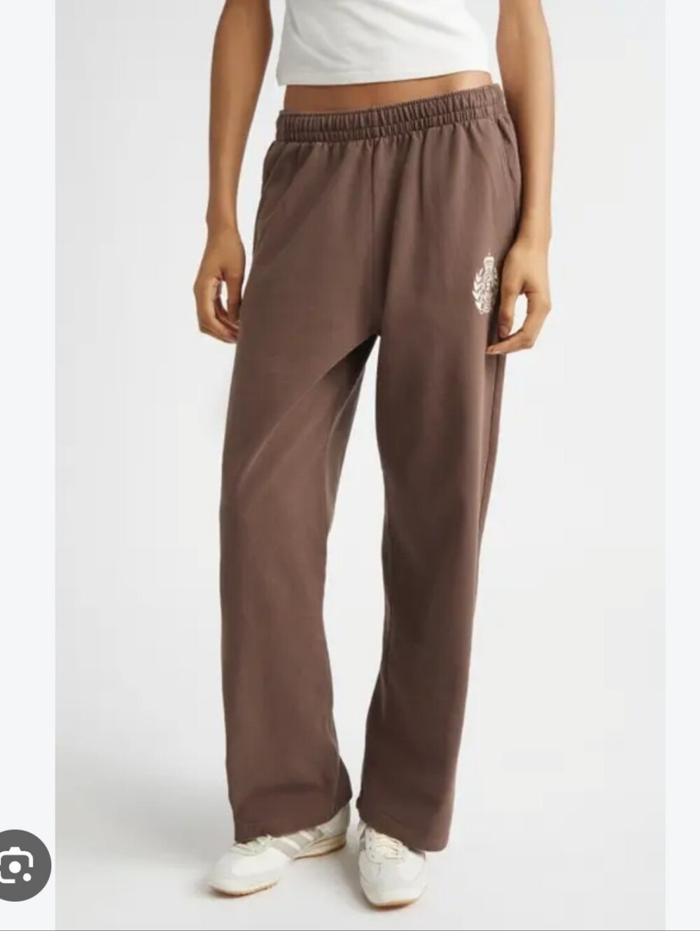 Sporty And Rich NY Crest Embroidered Wide Leg Sweatpants